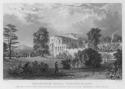 Brougham Hall, Westmorland, säte för Henry Brougham, Baron Brougham och Vaux, Storbritanniens Lord High Chancellor (gravyr) av Thomas (after) Allom