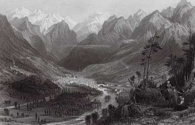 Cauterets, i Pyrenéerna (gravyr) av Thomas (after) Allom