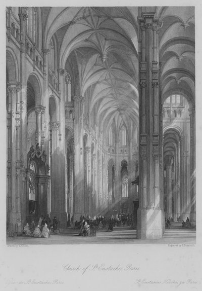 Church of St Eustache, Paris (gravyr) av Thomas (after) Allom
