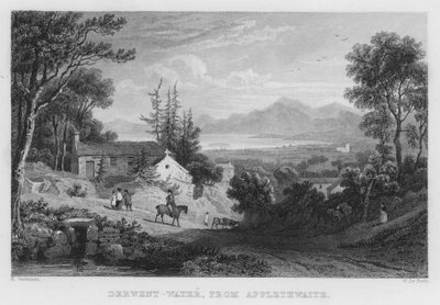 Derwent Water, från Applethwaite (gravyr) av Thomas (after) Allom