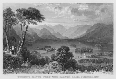 Derwent Water, från Castle Head, Cumberland (gravyr) av Thomas (after) Allom