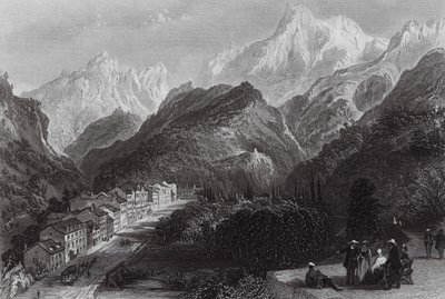 Eaux Bonnes, i Pyrenéerna (gravyr) av Thomas (after) Allom