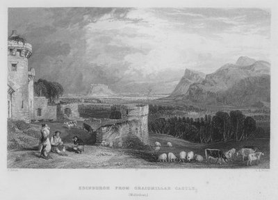 Edinburgh från Craigmillar Castle, Midlothian (gravyr) av Thomas (after) Allom