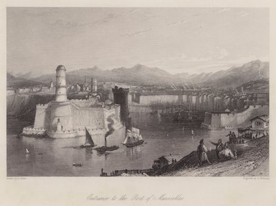 Ingång till Marseilles hamn (gravyr) av Thomas (after) Allom