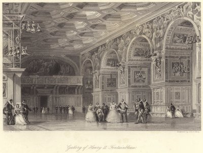 Henrik II:s galleri i Fontainebleau (gravyr) av Thomas (after) Allom