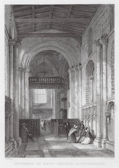 Interiör av Stow Church, Lincolnshire (gravyr) av Thomas (after) Allom