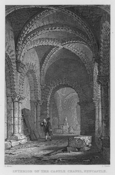Interiör av Castle Chapel, Newcastle (gravyr) av Thomas (after) Allom