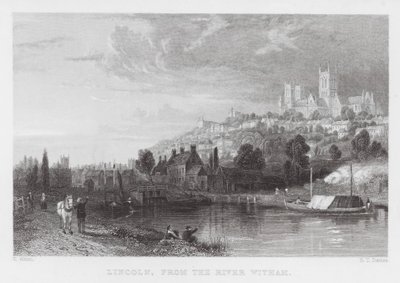 Lincoln, från floden Witham (gravyr) av Thomas (after) Allom
