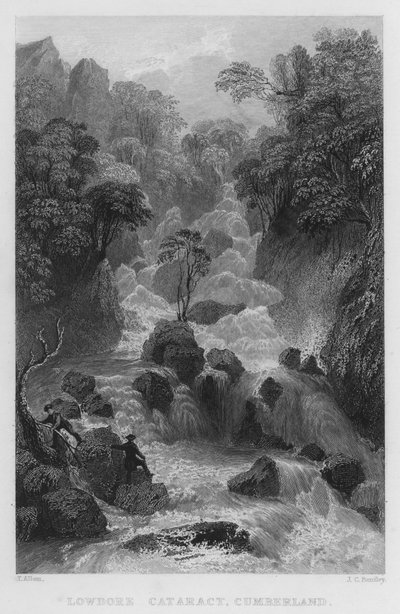Lowdore Cataract, Cumberland (gravyr) av Thomas (after) Allom