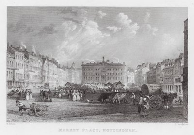 Market Place, Nottingham (gravyr) av Thomas (after) Allom