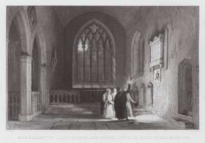 Monument till Lord Byron, Hucknall Church, Nottinghamshire (gravyr) av Thomas (after) Allom