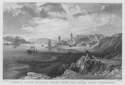 North och South Shields, tagna från klipporna nära Tynemouth (gravyr) av Thomas (after) Allom