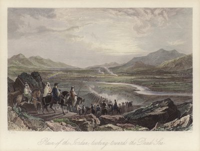 Jordanflodens slätt med utsikt mot Döda havet (färgad gravyr) av Thomas (after) Allom