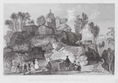 Rooter eller Roo-tor Rocks, Derbyshire (gravyr) av Thomas (after) Allom