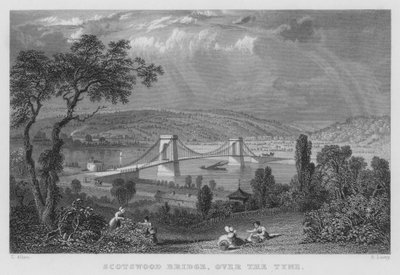 Scotswood Bridge, över Tyne (gravyr) av Thomas (after) Allom