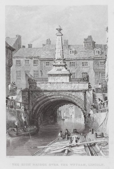 Den höga bron över Wytham, Lincoln (gravyr) av Thomas (after) Allom