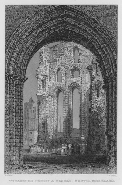 Tynemouth Priory and Castle, Northumberland (gravyr) av Thomas (after) Allom