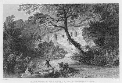 Warkworth Hermitage, Northumberland (gravyr) av Thomas (after) Allom