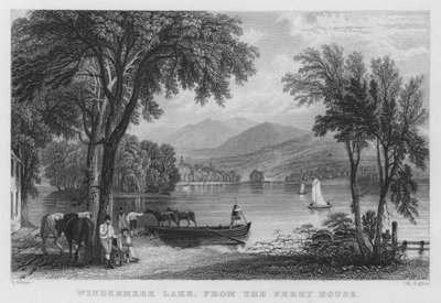 Windermere Lake, från Ferry House (gravyr) av Thomas (after) Allom