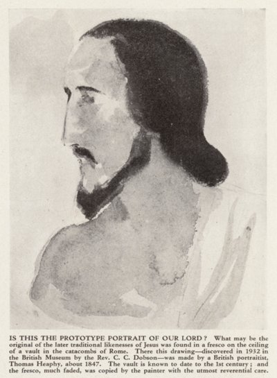 Porträtt av Jesus Kristus från Roms katakomber (litho) av Thomas (after) Heaphy