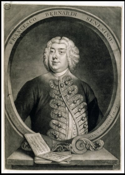 Francesco Bernardi Senesino, graverad av Alexander van Haecken (1701-58) av Thomas (after) Hudson