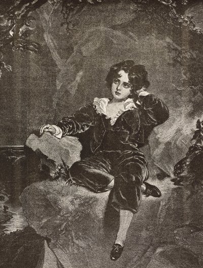 Porträtt av Master Lambton som pojke, Charles William Lambton, the Red Boy, gravyr från en målning av Thomas Lawrence från L