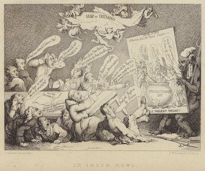Ett irländskt tjut: möte med National Convention of United Irishmen som visar republikanismens fasor som exemplifieras av den franska revolutionen av Thomas (after) Rowlandson