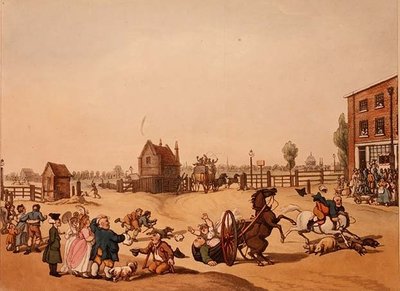 Ingång från Hackney eller Cambridge Heath Turnpike med en avlägsen utsikt över St Paul