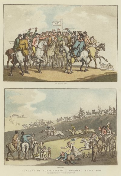 Hästkapplöpningshumor för hundra år sedan (chromolitho) av Thomas (after) Rowlandson