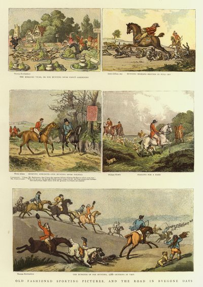 Gammaldags sportbilder och vägen på förgångna dagar (litho i färg) av Thomas (after) Rowlandson