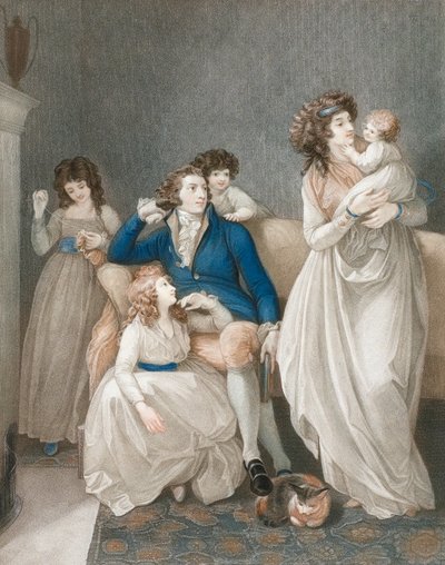 Sent 1700-talet tidigt 1800-tal välbärgade familjescen. av Thomas (after) Stothard