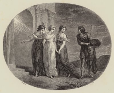 Inbjudan, från "Pilgrims framfart" (gravyr) av Thomas (after) Stothard