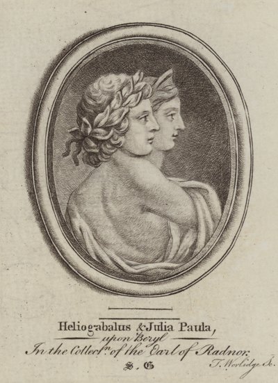 Heliogabalus, romersk kejsare och kejsarinnan Julia Paula (gravyr) av Thomas (after) Worlidge