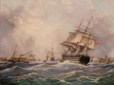 Brittiskt krigsskepp utanför Portsmouth av Thomas (attr. to) Buttersworth
