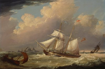 Den engelska briggen "The Guide" går in i floden Elbe i Tyskland, 1828 av Thomas A. Binks