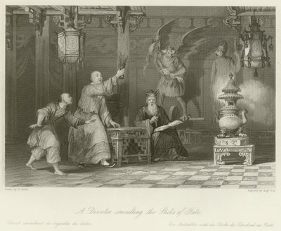 En anhängare som konsulterar Sticks of Fate av Thomas Allom