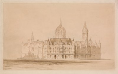 Tävlingsritning för Manchesters stadshus av Thomas Allom