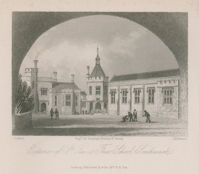 Exteriör av St Olaves Friskola av Thomas Allom