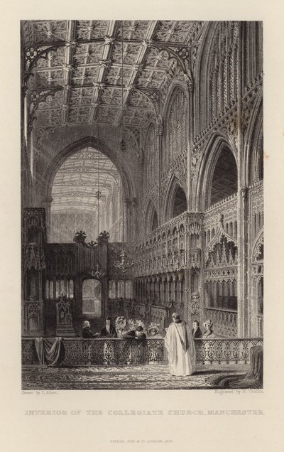 Interiör av Collegiate Church i Manchester av Thomas Allom
