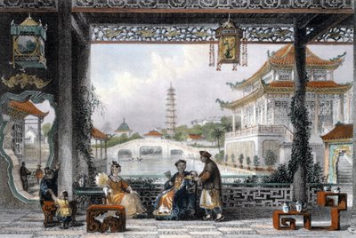 "Pavilion and Gardens of a Mandarin near Peking", Kina, 1843 av Thomas Allom