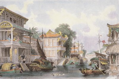 Scen på Horan-kanalen nära Canton, c.1850 av Thomas Allom