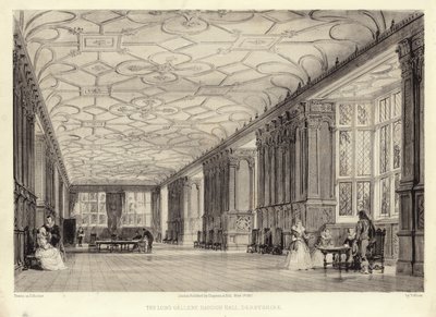 The Long Gallery, Haddon Hall, Derbyshire (lithotint) av Thomas Allom
