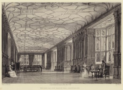 The Long Gallery, Haddon Hall, Derbyshire av Thomas Allom