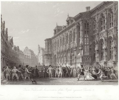 Rådhus med folkets uppror mot Karl V av Thomas Allom