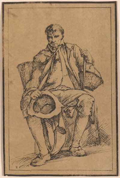 Fyrtio litografiska avtryck från teckningar av landskapslandskap av Thomas Barker, utvalda från hans studier av rustika figurer efter naturen: [Sittande man med korgar som håller hatt och käpp av Thomas Barker