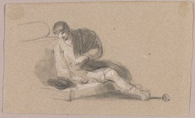 Sittande man pekar nedåt (recto och verso) av Thomas Barker