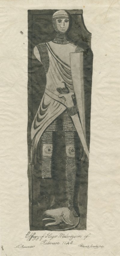 Mavesyn Ridware - Tomb of Hugo Mavesyn: sepia- och bläckspårning, nd [?sent 1700-tal] av Thomas Barrett