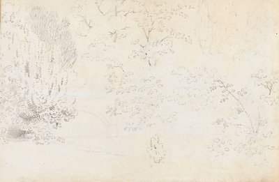 En studie i grafit av bron och träden från väster (a tergo) av Thomas Baxter