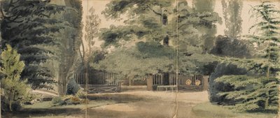 Stigar och ett staket under träd i parken vid Merton av Thomas Baxter