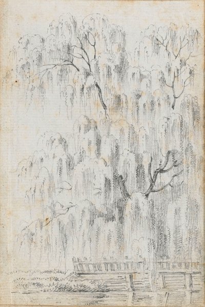 Studie av ett träd som hänger över vatten vid Merton (recto) av Thomas Baxter